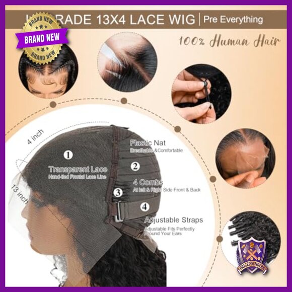 13x4 HD Lace Front Wig 20 Inch Human Hair Glueless Pre Plucked Curly main image 4